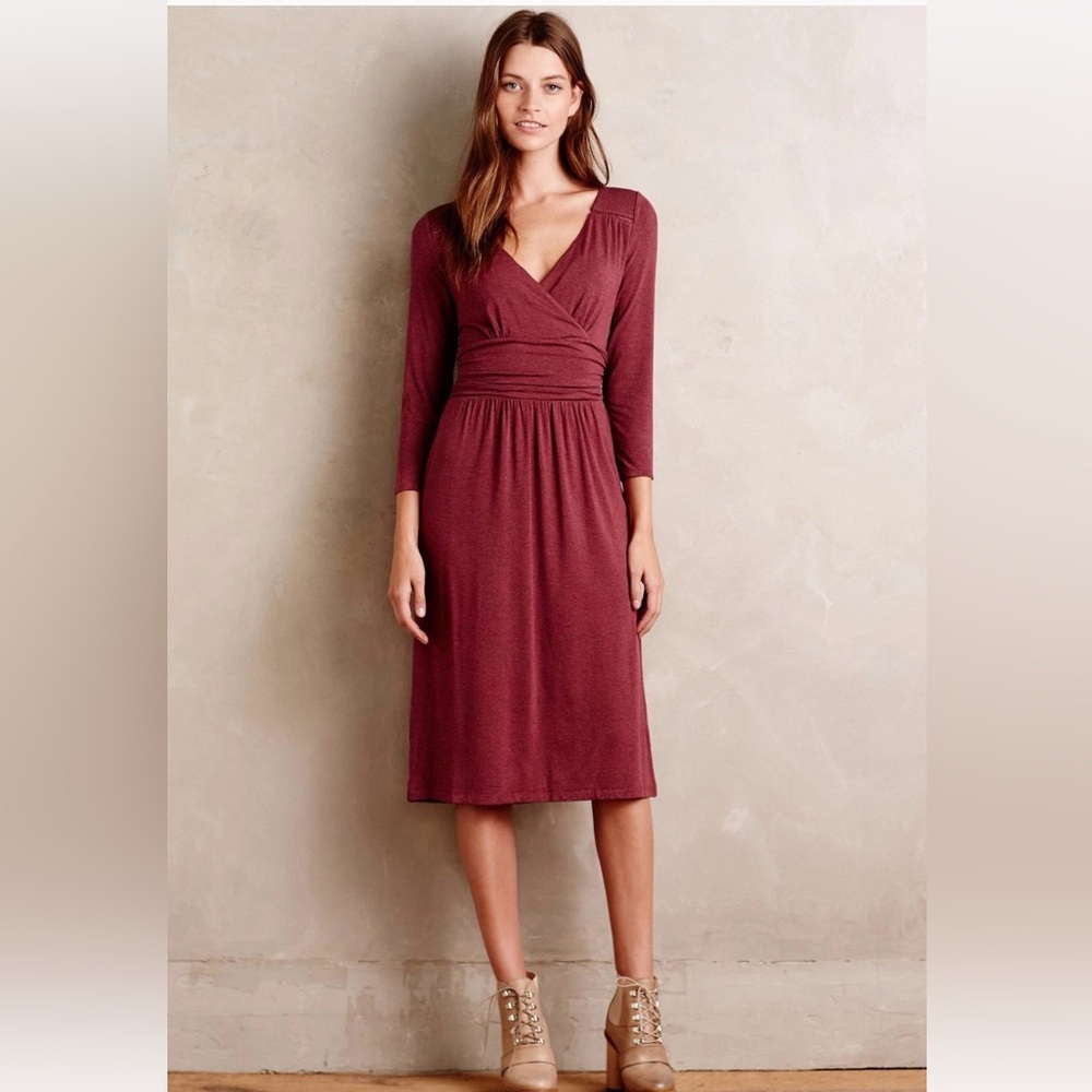Anthropologie 'Galena' Wine Midi Dress by Maeve Sz M Beautiful Classic EUC